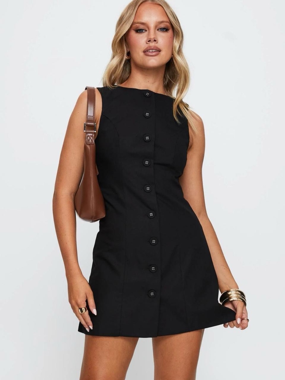 Princess Polly Black Button-Front Sleeveless Mini Dress